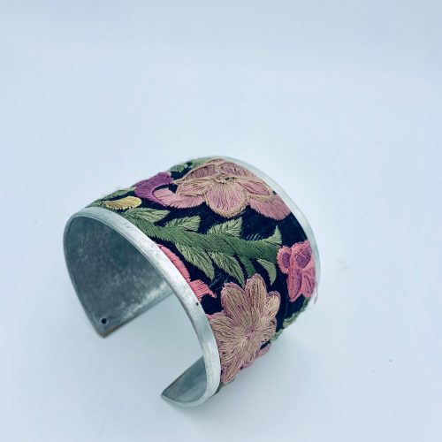 Floral Cuff silver and brocade cuff bracelet
