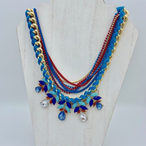 Gold and blue rhinestone necklace