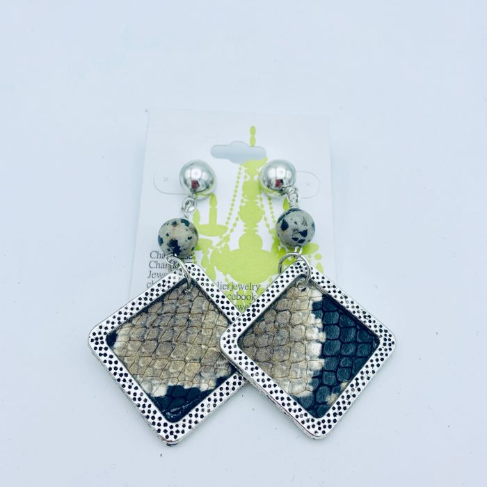 Snakeskin leather with Dalmatian jasper earrings